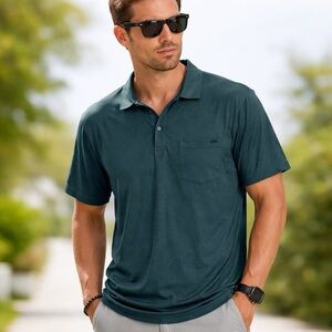 Vuori Shirt Mens XXL Green Teal Ace Polo Short Sleeve Pocket Performance Golf